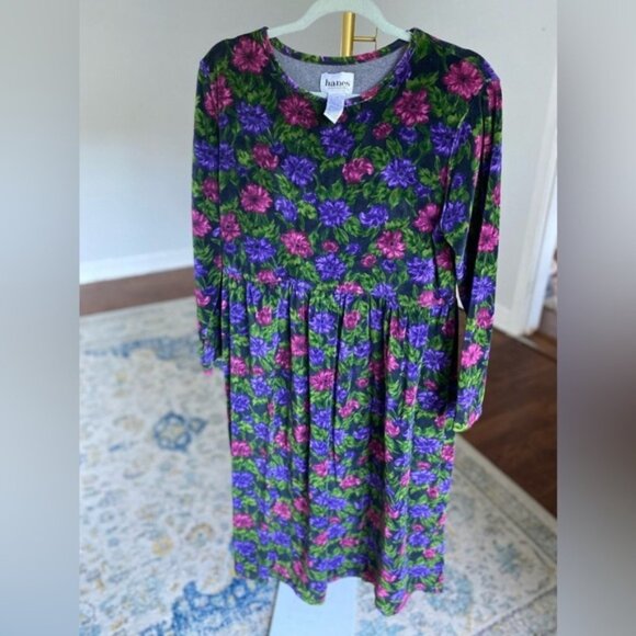 VTG Velvet Dress Floral Boho Quiet Luxury Cottagecore Hanes Spring Fall Winter - Picture 4 of 9